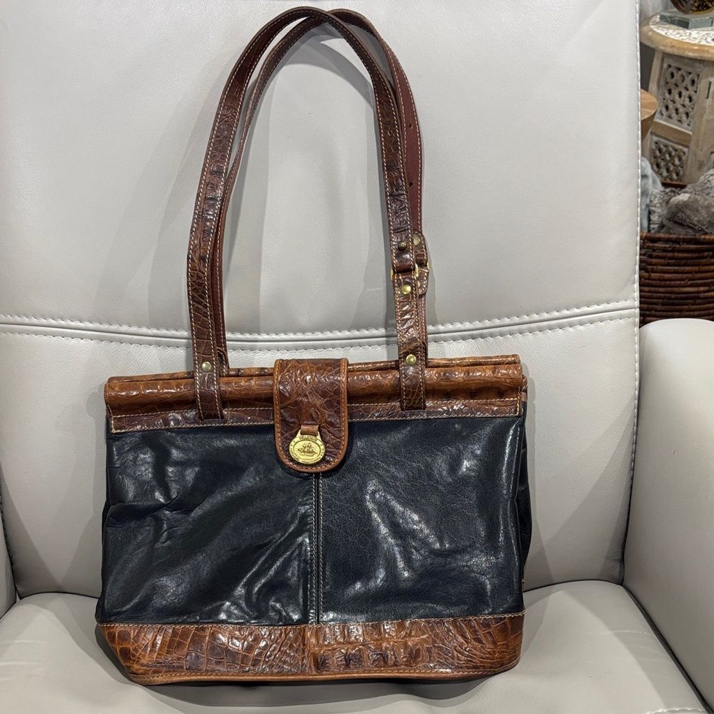 Vintage Brahmin Tuscan Black Brown Leather Handbag